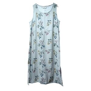 Womens Linen Blend Floral Maxi Dress Sage Green 2X Cottage Grannycore Vacation